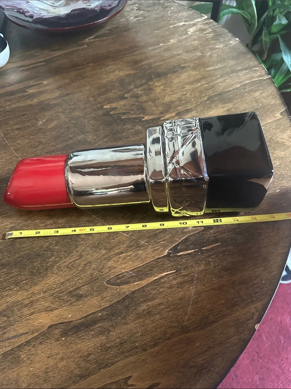 Red & Silver Large Lipstick-Shaped Decorative ceramic Vase